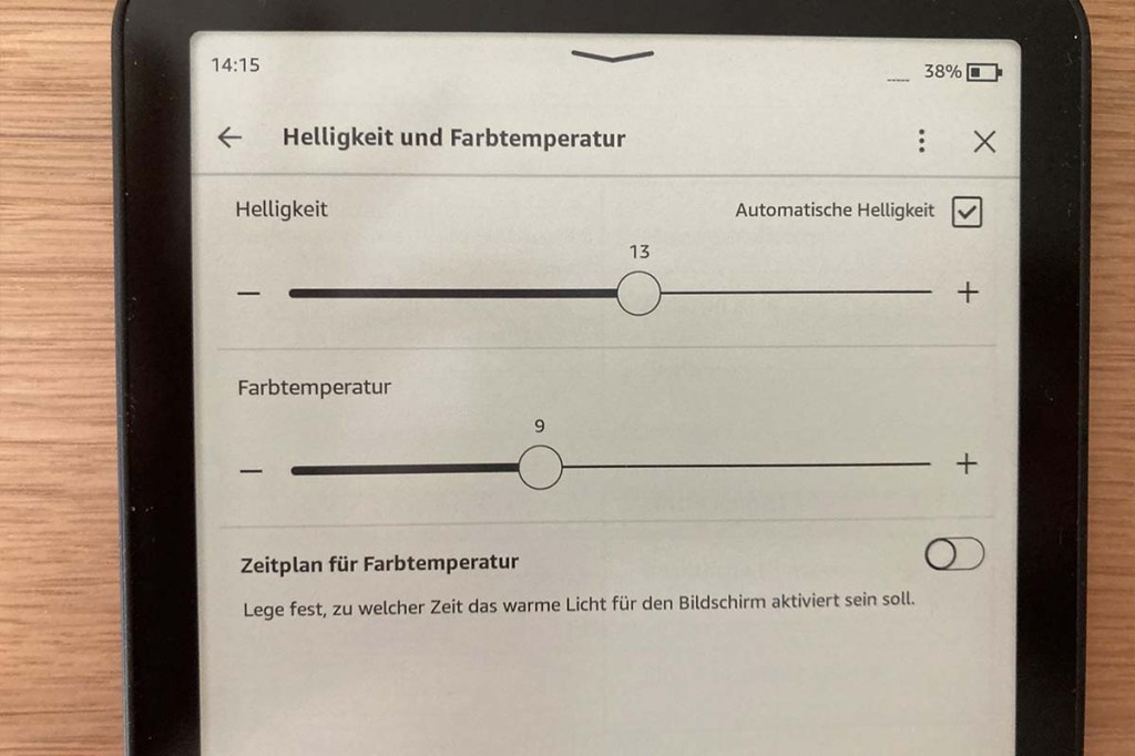 Blick in das Menü eines eBook-Reader