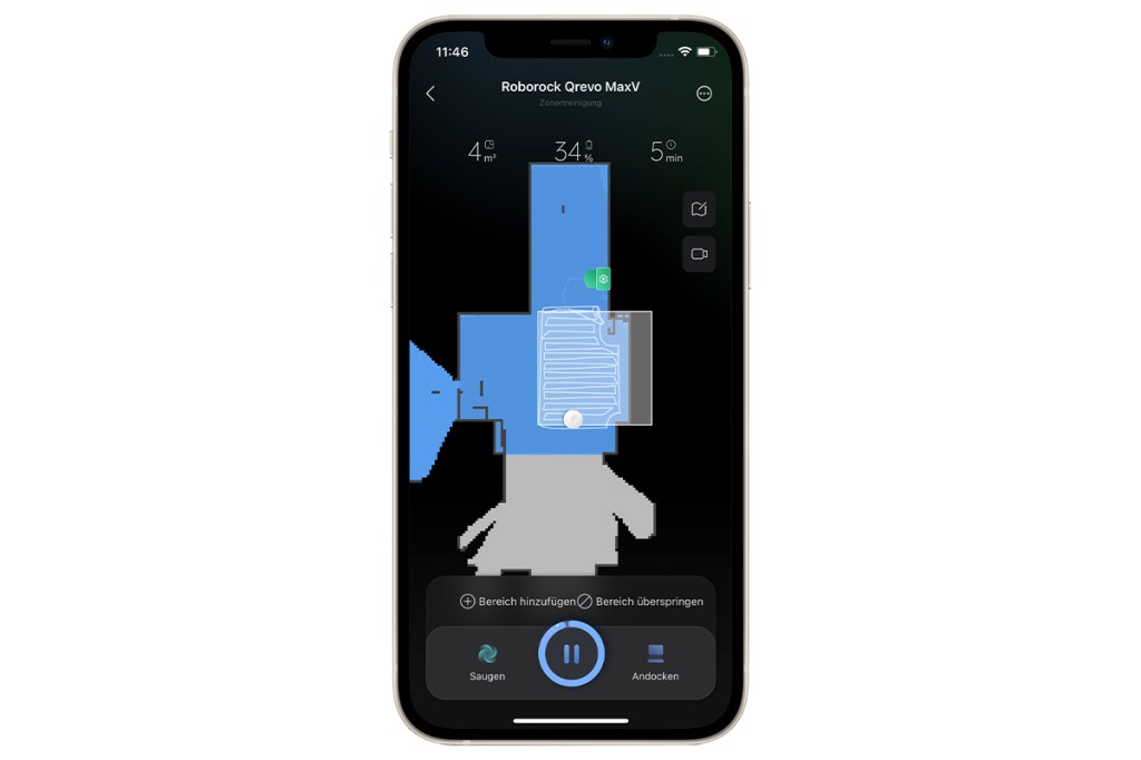 Ein Screenshot der Roborock-App mit verbundenem QRevo MaxV.
