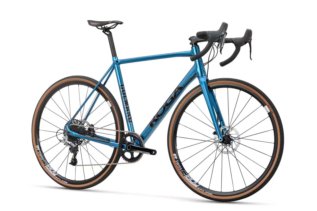 Productshot türkis-blaues Gravelbike auf weißem Grund