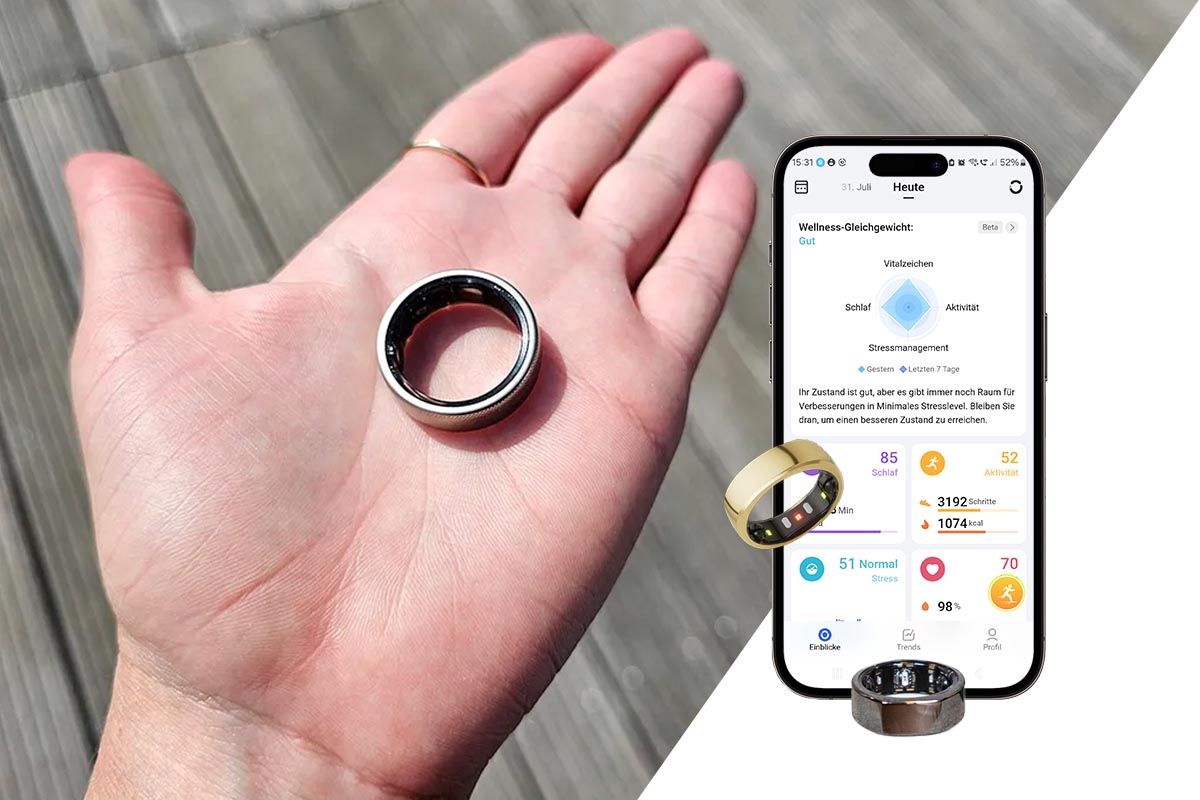 Smart Ring liegt auf einer Hand.