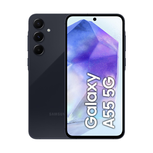 Samsung Galaxy A55 vor weißem Hintergrund