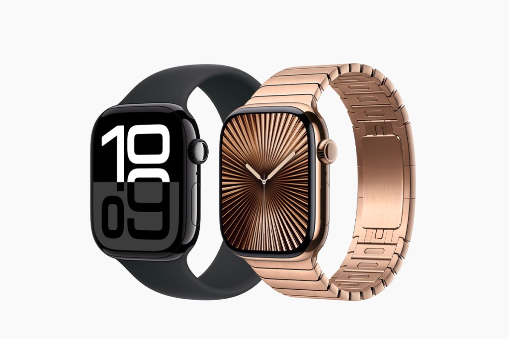 Produktbild der neuen Apple Watch Series 10 in zwei Ausführungen vor weißem Hintergrund.