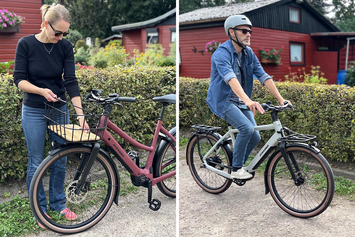 Zwei Personen jeweils auf einem E-Bike von Stevens.