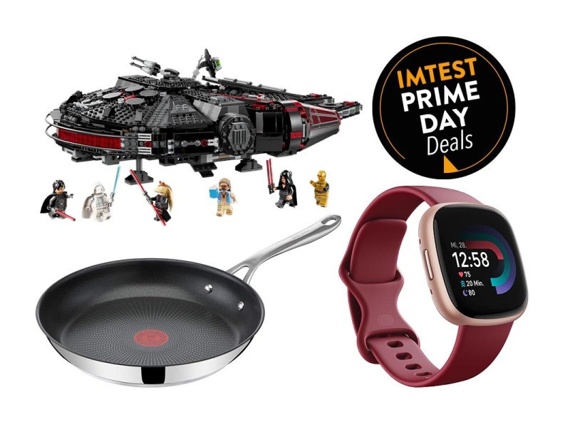 Smartwatch, Bratpfanne, Lega Star Wars Raumschiff vor weißem Hintergrund mit Prime Day-Siegel