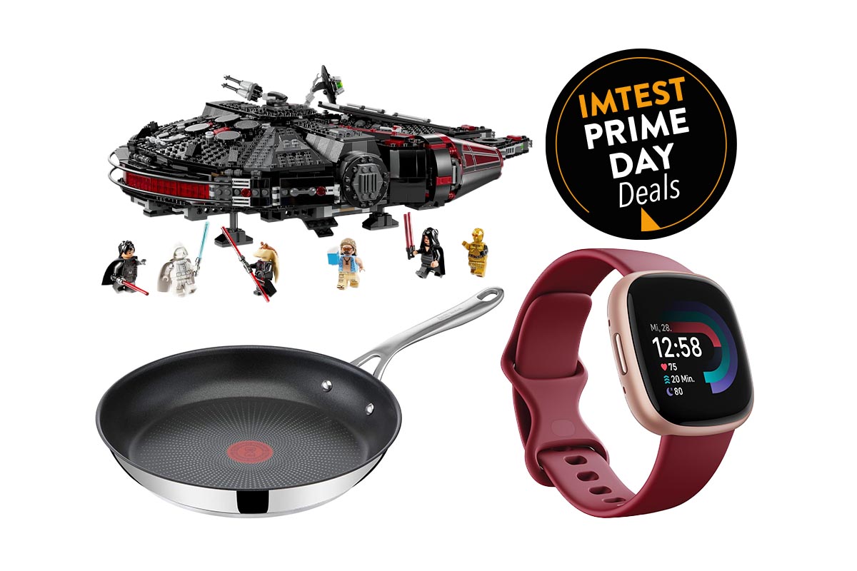 Smartwatch, Bratpfanne, Lega Star Wars Raumschiff vor weißem Hintergrund mit Prime Day-Siegel