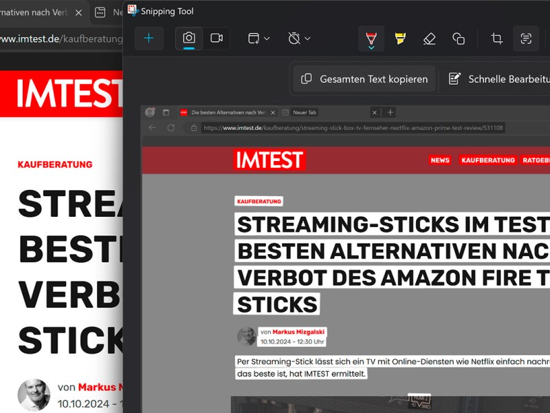 Screenshot vom Snipping-Tool in Windows 11 in Aktion.