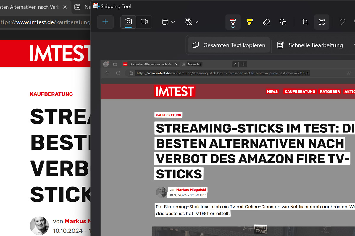 Screenshot vom Snipping-Tool in Windows 11 in Aktion.