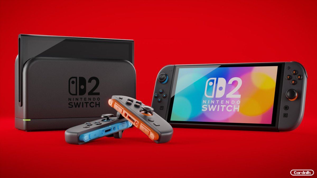 Das 3D-Render einer möglichen Switch 2 mit Dock und Joycons