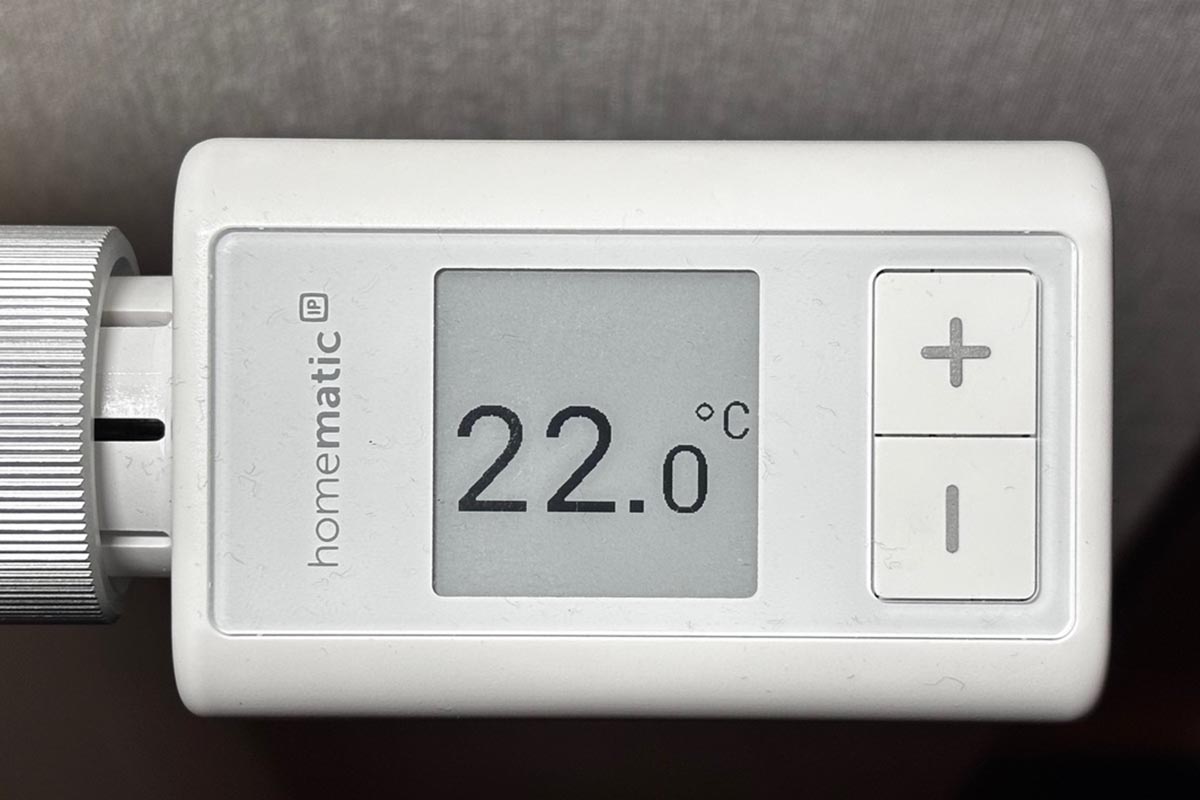 Die einfache Anzeige des Heizkörperthermostat Flex von Homematic IP.