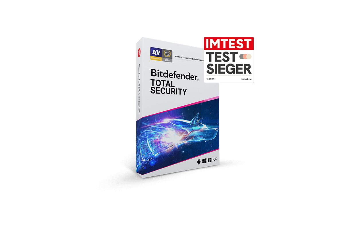 Packshot vom Antivirenprogramm Total Security von Bitdefender