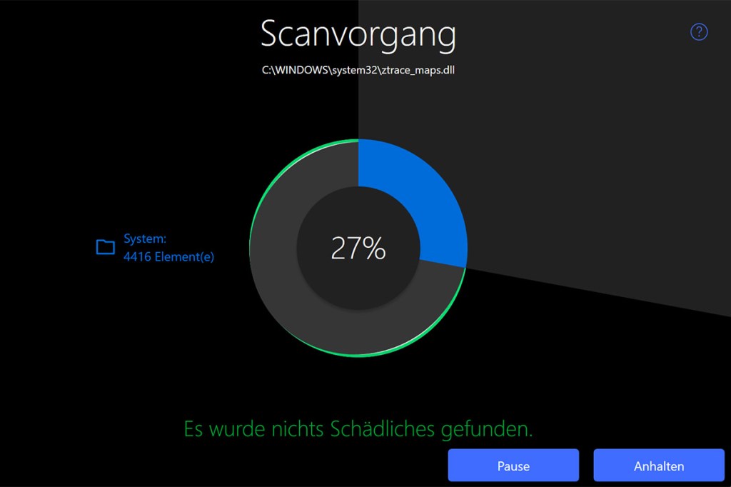 Fortschritssbildschirm eines Systemscans von F-Secure