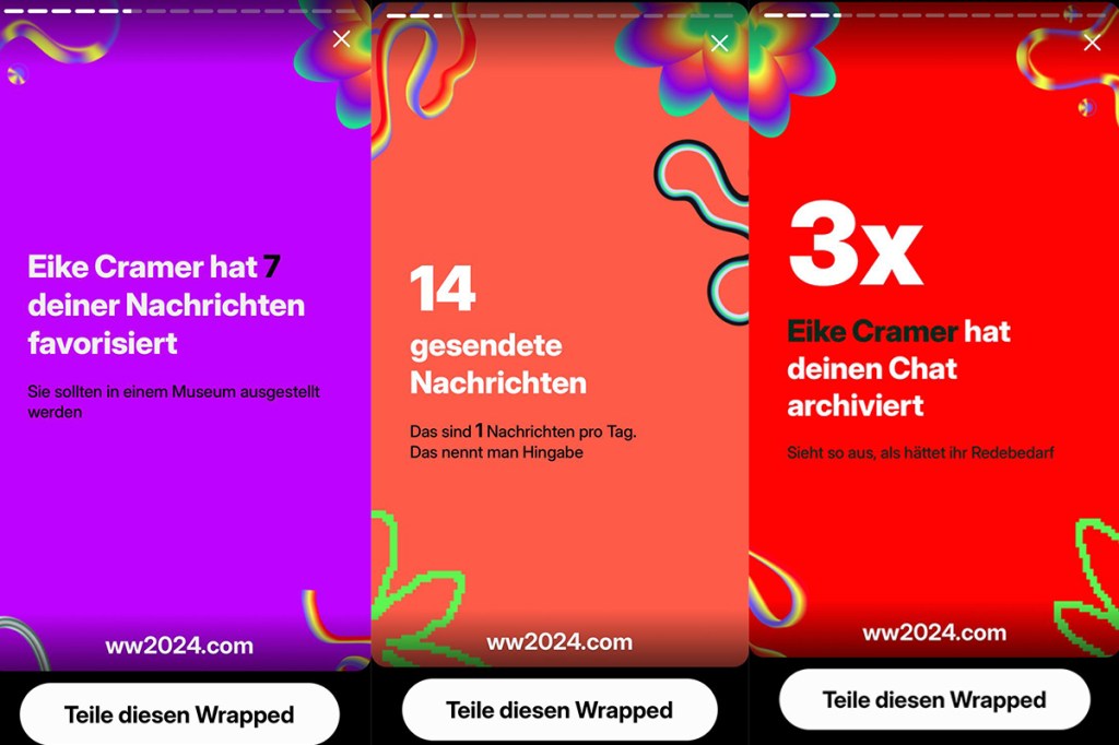 Screenshots der App WA Wrapped.